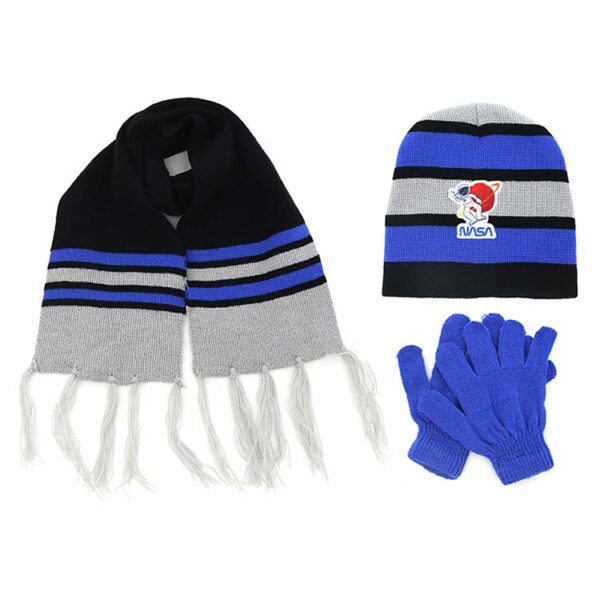 (LIQUIDACION) Set x3 de invierno rayado Nasa infantil 13923 Azul